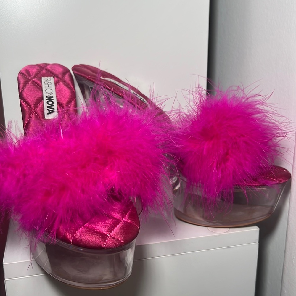 Magenta Feather Crystal Platform Shoes